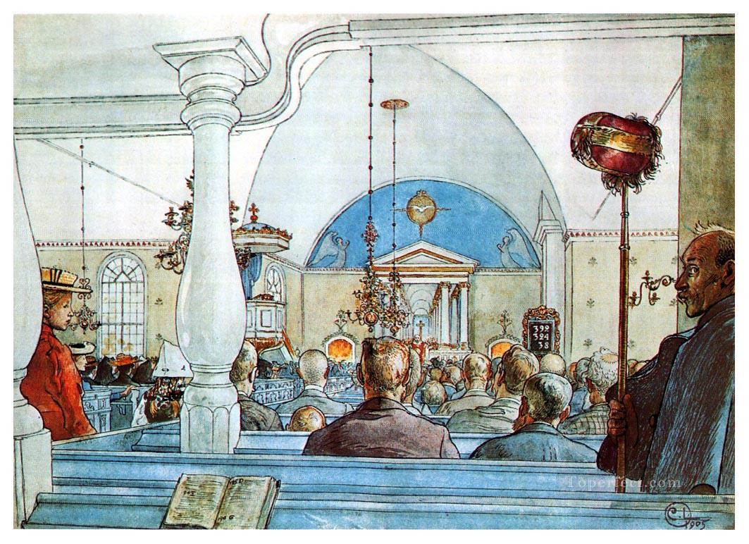 教会にて 1905年 カール・ラーソン油絵